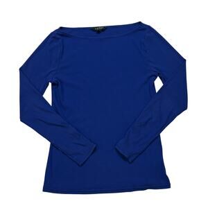 Lauren Ralph Lauren Top Shirt Womens Large Blue Ribbed Long Sleeve Boat Neck
